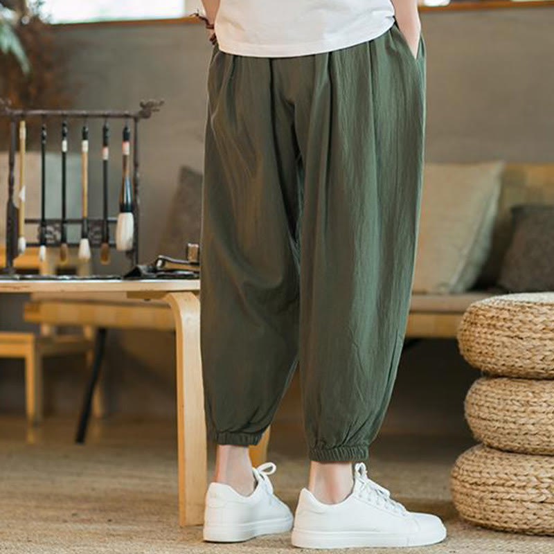 Pantaloni da uomo in lino con coulisse e tasche, tinta unita, rossi , Buddha Stones - image 5