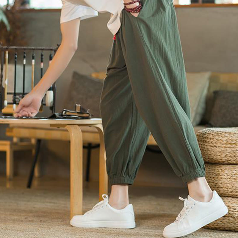 Pantaloni da uomo in lino con coulisse e tasche, tinta unita, rossi , Buddha Stones - image 9