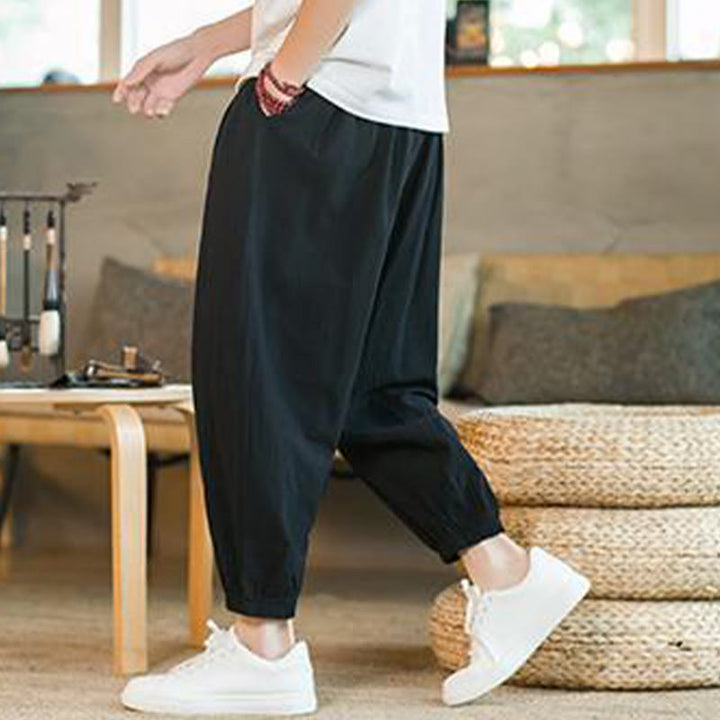 Pantaloni da uomo in lino con coulisse e tasche, tinta unita, rossi , Buddha Stones
