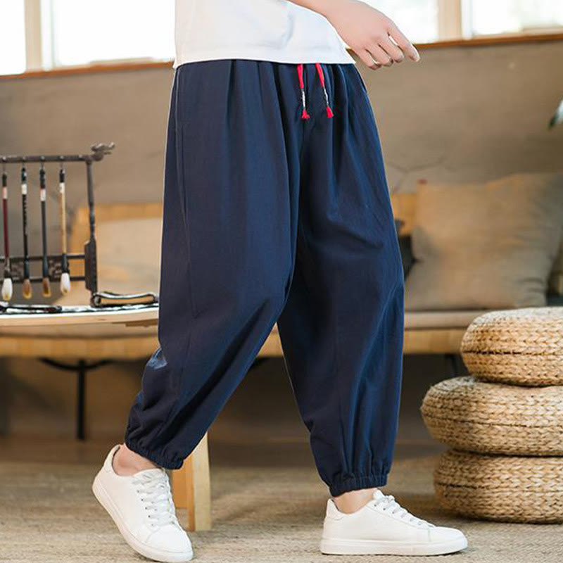 Pantaloni da uomo in lino con coulisse e tasche, tinta unita, rossi , Buddha Stones - image 33