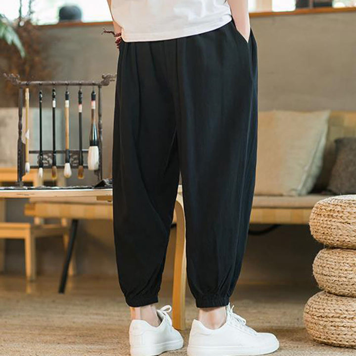 Pantaloni da uomo in lino con coulisse e tasche, tinta unita, rossi , Buddha Stones