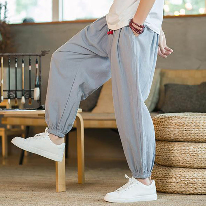 Pantaloni da uomo in lino con coulisse e tasche, tinta unita, rossi , Buddha Stones - image 25