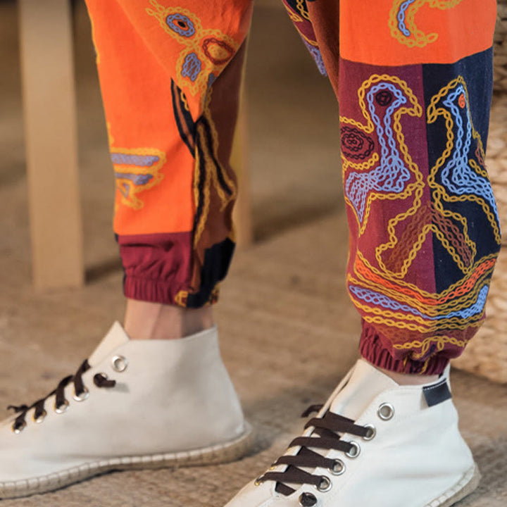 Pantaloni harem da uomo in cotone con stampa floreale a griglia con Buddha Stones e tasche - image 22