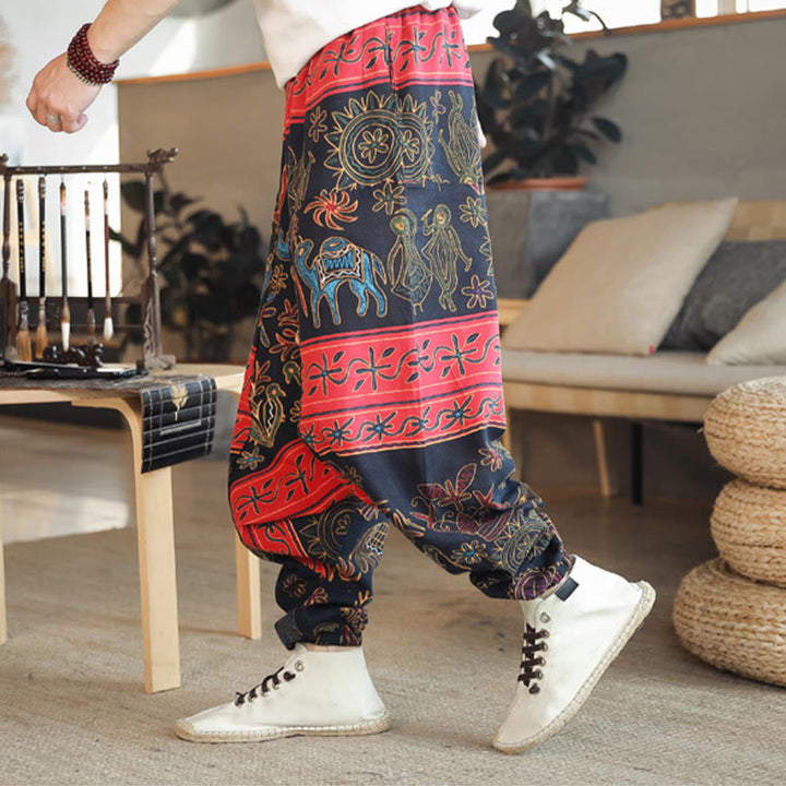 Pantaloni harem da uomo in cotone con tasche e motivo a cammello colorato Buddha Stones