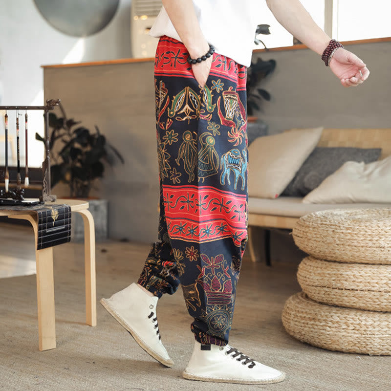 Pantaloni harem da uomo in cotone con tasche e motivo a cammello colorato Buddha Stones