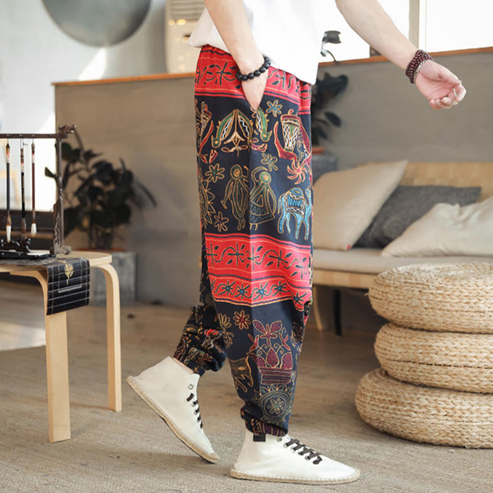 Pantaloni harem da uomo in cotone con tasche e motivo a cammello colorato Buddha Stones