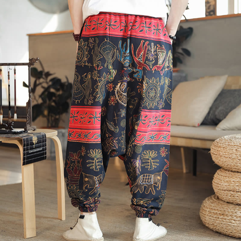 Pantaloni harem da uomo in cotone con tasche e motivo a cammello colorato Buddha Stones