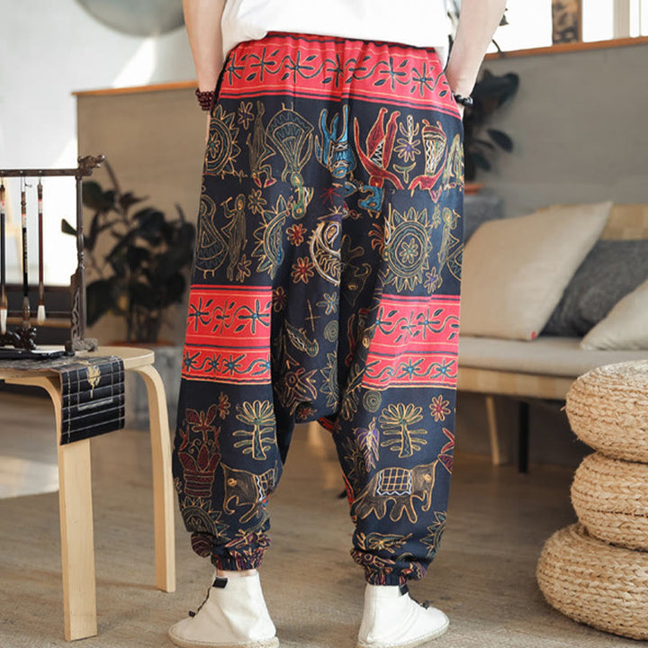Pantaloni harem da uomo in cotone con tasche e motivo a cammello colorato Buddha Stones