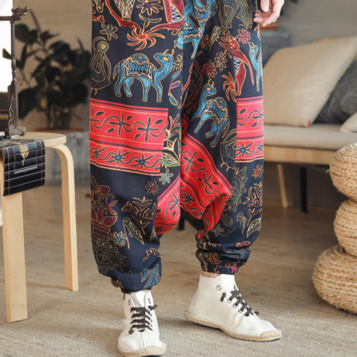 Pantaloni harem da uomo in cotone con tasche e motivo a cammello colorato Buddha Stones