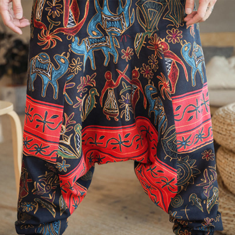 Pantaloni harem da uomo in cotone con tasche e motivo a cammello colorato Buddha Stones