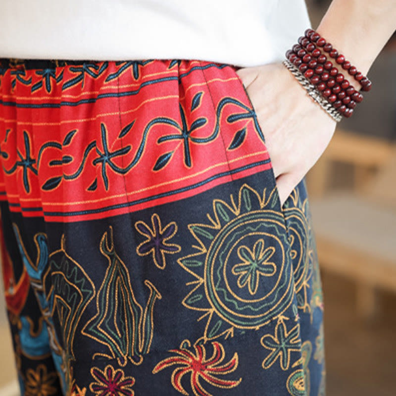 Pantaloni harem da uomo in cotone con tasche e motivo a cammello colorato Buddha Stones