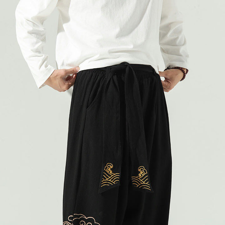 Pantaloni harem da uomo in cotone e lino con coulisse, con tasche , Buddha Stones, nuvole di buon auspicio - image 10
