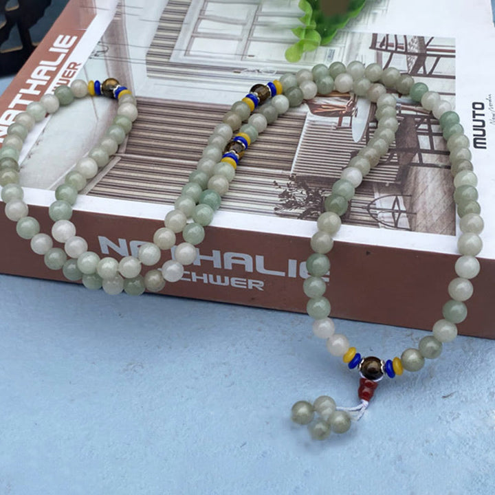 Bracciale con 108 perle Mala Buddha Stones , giada Shetai naturale, fortuna e prosperità