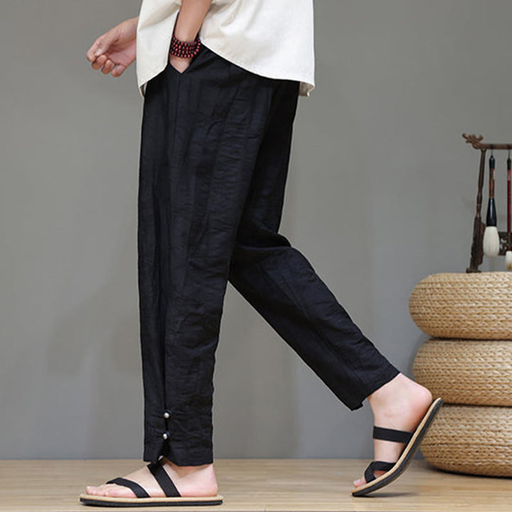 Pantaloni da uomo con coulisse e bottone alla caviglia in bambù Buddha Stones con tasche