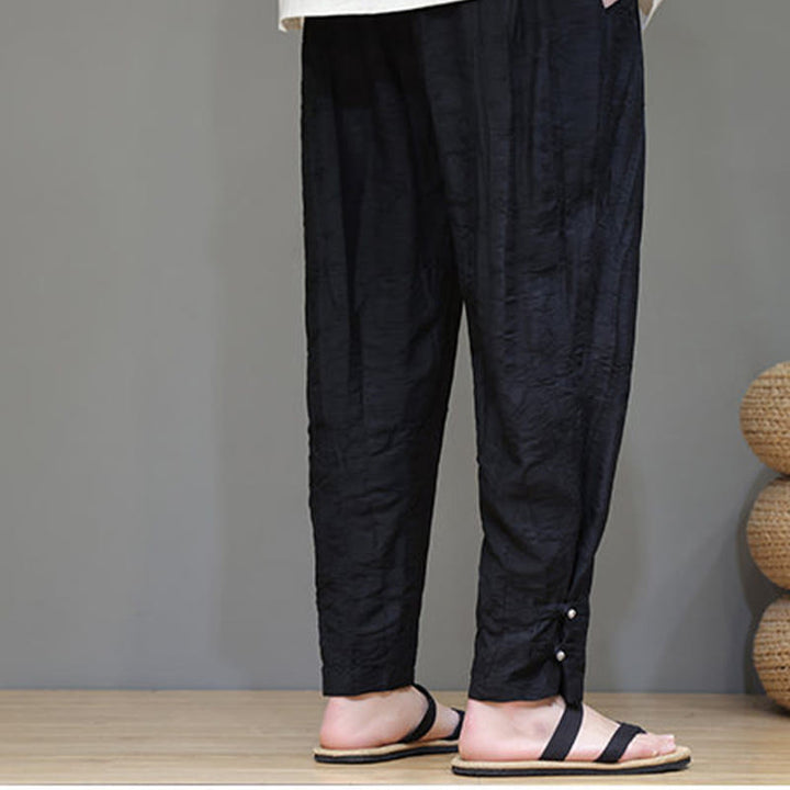 Pantaloni da uomo con coulisse e bottone alla caviglia in bambù Buddha Stones con tasche