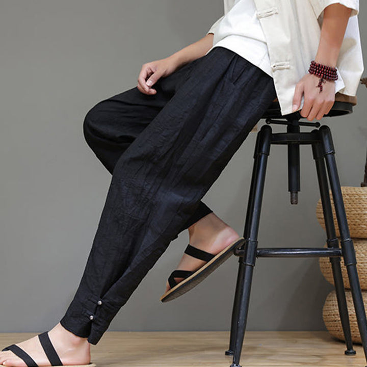 Pantaloni da uomo con coulisse e bottone alla caviglia in bambù Buddha Stones con tasche
