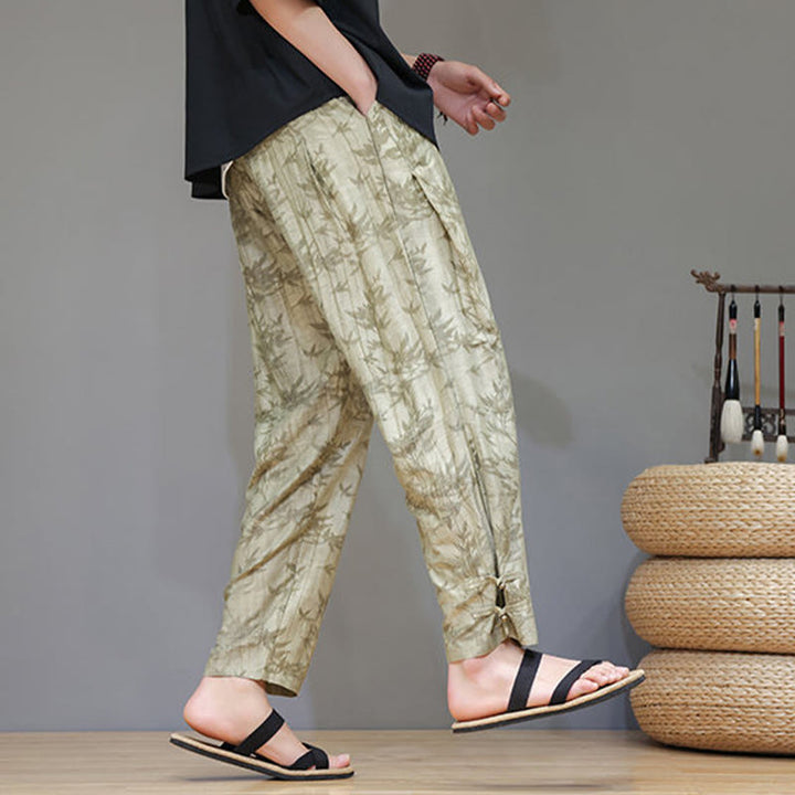 Pantaloni da uomo con coulisse e bottone alla caviglia in bambù Buddha Stones con tasche