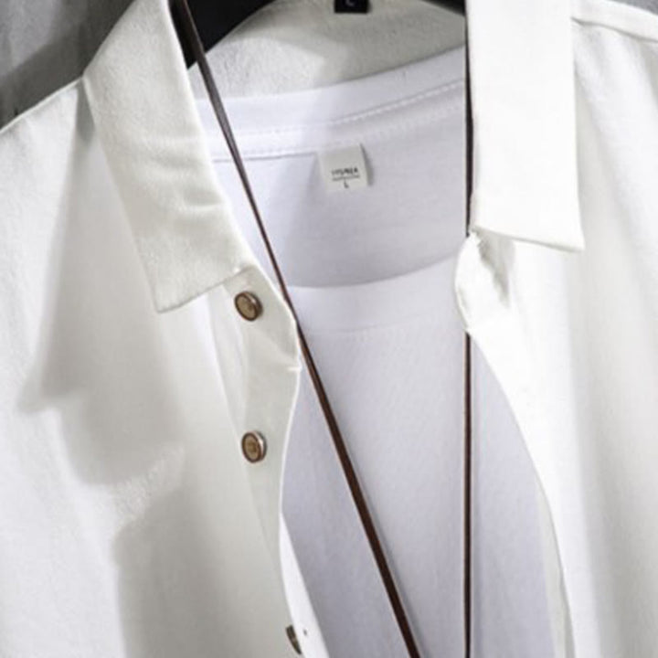 Camicia da uomo con maniche a tre quarti e bottoni frontali casual in tinta unita Buddha Stones - image 2