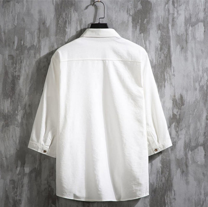 Camicia da uomo con maniche a tre quarti e bottoni frontali casual in tinta unita Buddha Stones - image 1