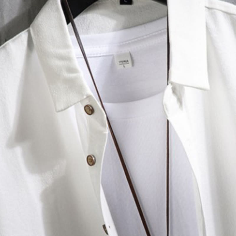 Camicia da uomo con maniche a tre quarti e bottoni frontali casual in tinta unita Buddha Stones - image 2