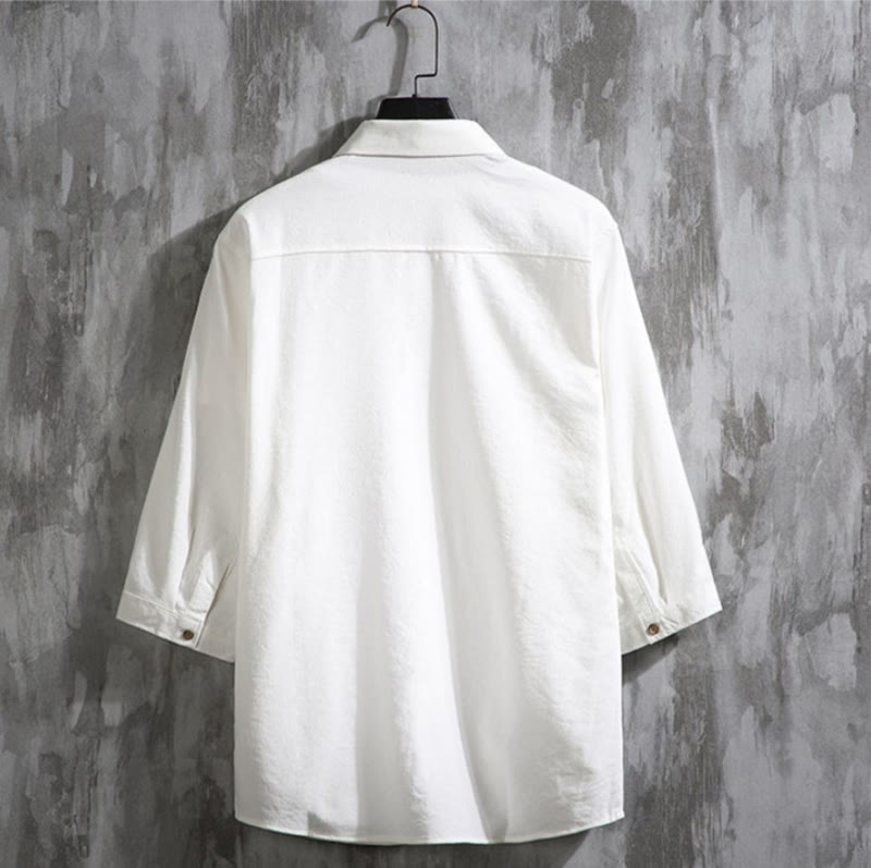 Camicia da uomo con maniche a tre quarti e bottoni frontali casual in tinta unita Buddha Stones - image 1