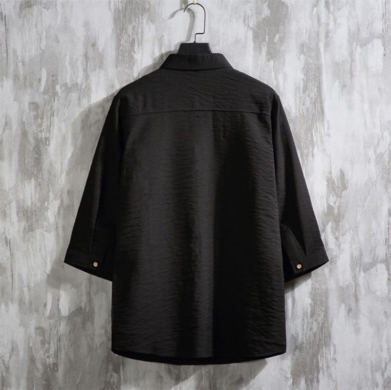 Camicia da uomo con maniche a tre quarti e bottoni frontali casual in tinta unita Buddha Stones - image 12