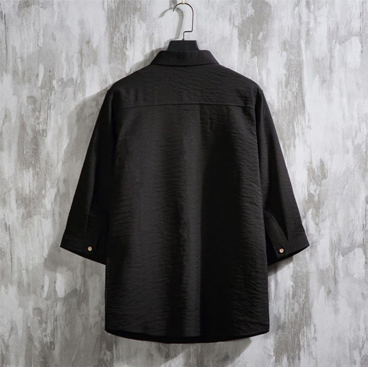 Camicia da uomo con maniche a tre quarti e bottoni frontali casual in tinta unita Buddha Stones - image 12