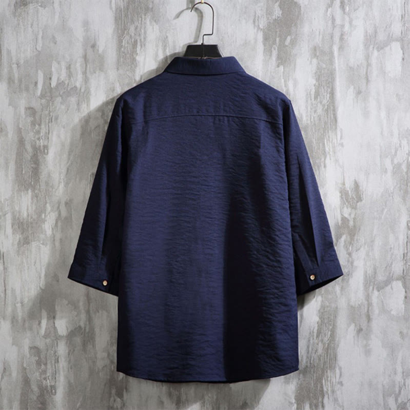 Camicia da uomo con maniche a tre quarti e bottoni frontali casual in tinta unita Buddha Stones - image 16