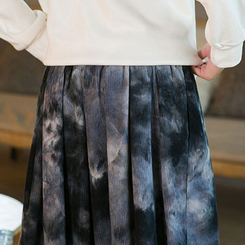 Pantaloni harem da uomo in velluto a coste intrecciato con coulisse e tasche, con inchiostro tie-dye Buddha Stones