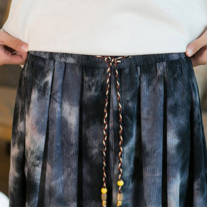 Pantaloni harem da uomo in velluto a coste intrecciato con coulisse e tasche, con inchiostro tie-dye Buddha Stones