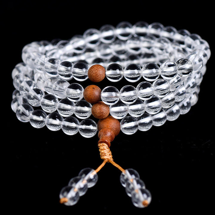 Buddha Stones 108 Mala Beads Pietra naturale Cristallo bianco Sandalo Bracciale curativo
