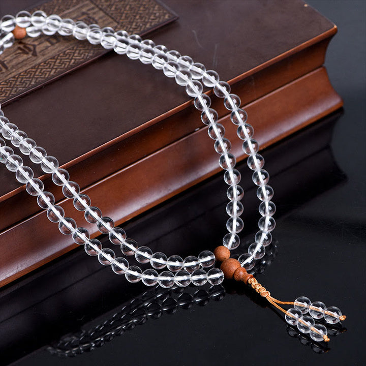 Buddha Stones 108 Mala Beads Pietra naturale Cristallo bianco Sandalo Bracciale curativo