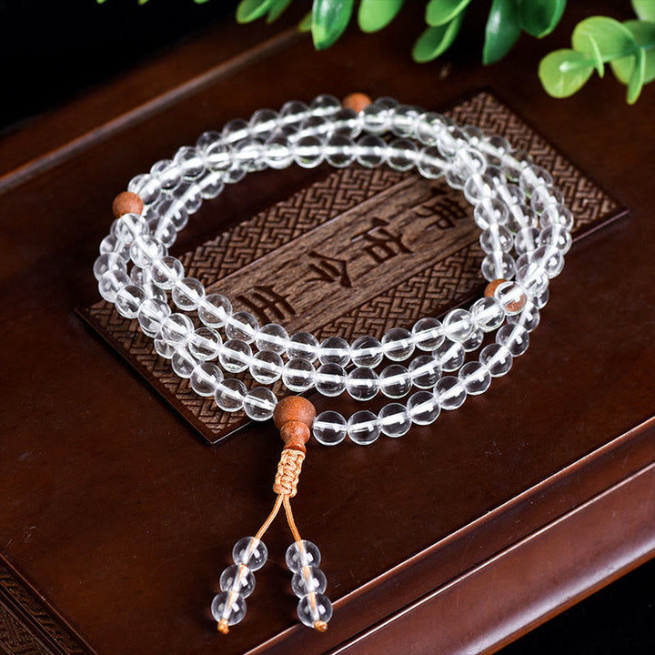 Buddha Stones 108 Mala Beads Pietra naturale Cristallo bianco Sandalo Bracciale curativo