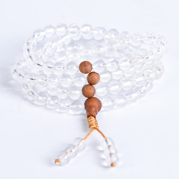 Buddha Stones 108 Mala Beads Pietra naturale Cristallo bianco Sandalo Bracciale curativo