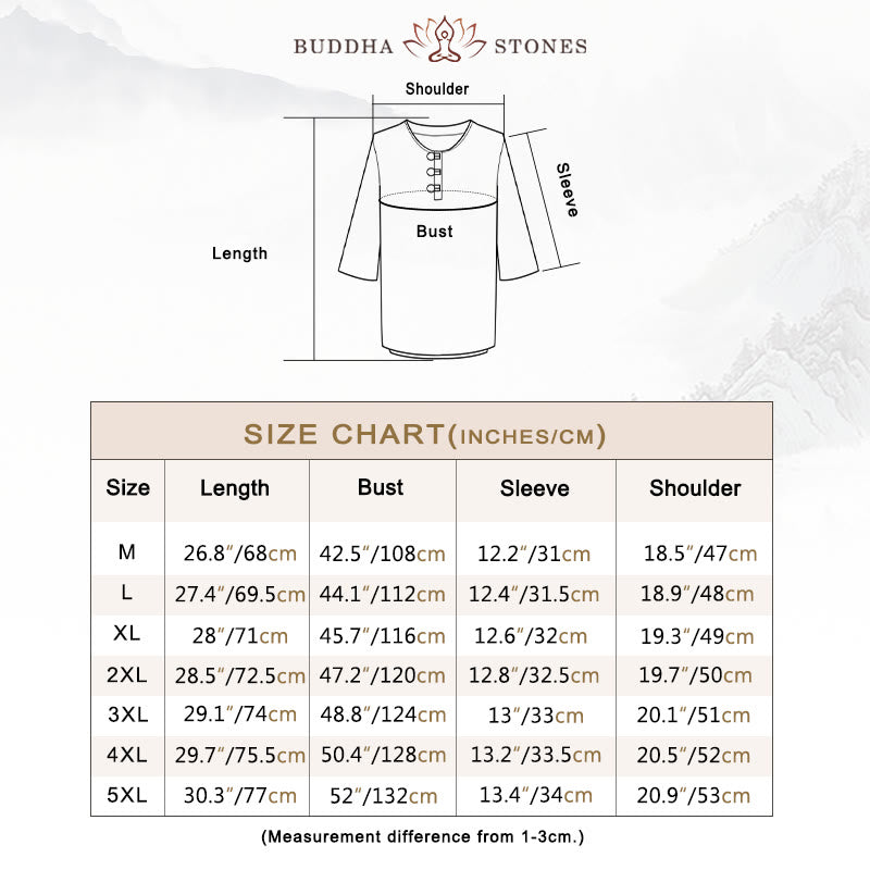 Camicia da uomo in lino con maniche a tre quarti e bottoni a righe Buddha Stones