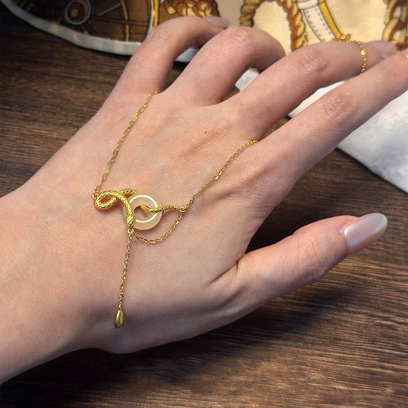 Buddha Stones Calcedonio Fibbia della Pace Argento Sterling 925 Oro Anno del Serpente Collana Pendente Armonia