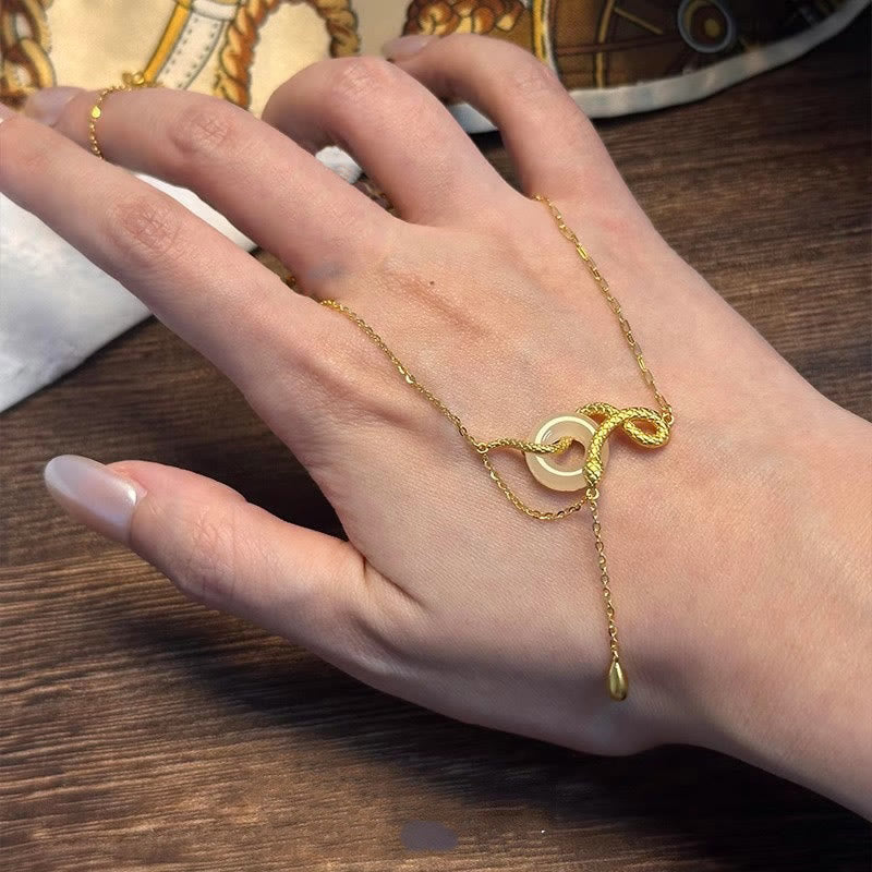 Buddha Stones Calcedonio Fibbia della Pace Argento Sterling 925 Oro Anno del Serpente Collana Pendente Armonia