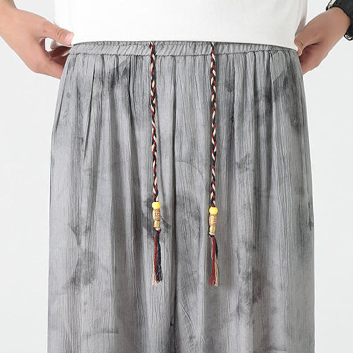 Pantaloni da uomo in lino con coulisse intrecciata, motivo floreale Buddha Stones e tasche - image 10