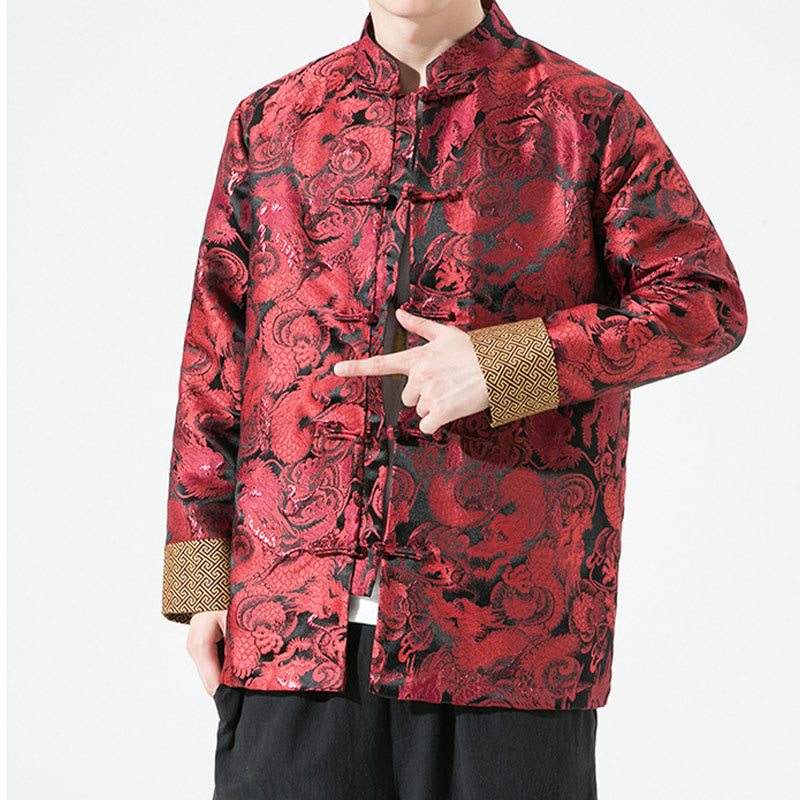Giacca da uomo in cotone con bottoni in stile rana, drago cinese , Buddha Stones