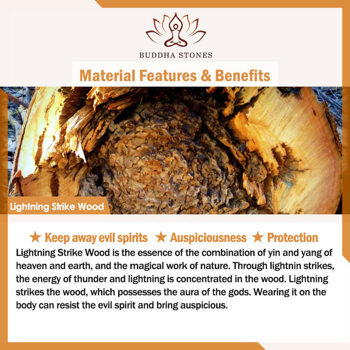 Buddha Stones 108 Mala Beads Lightning Strike Peach Wood Braccialetto di protezione lucidato a mano