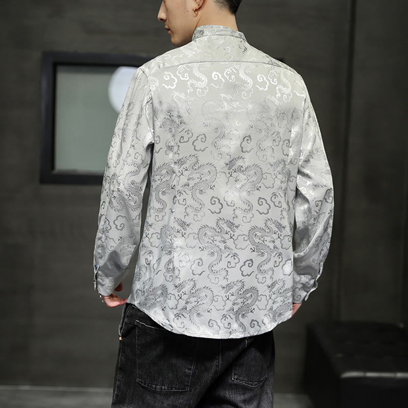 Buddha Stones Casual Dragon Pattern Frog-button Tang Suit Lino Giacca Camicia Uomo - image 29