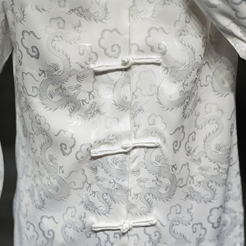 Buddha Stones Casual Dragon Pattern Frog-button Tang Suit Lino Giacca Camicia Uomo - image 19