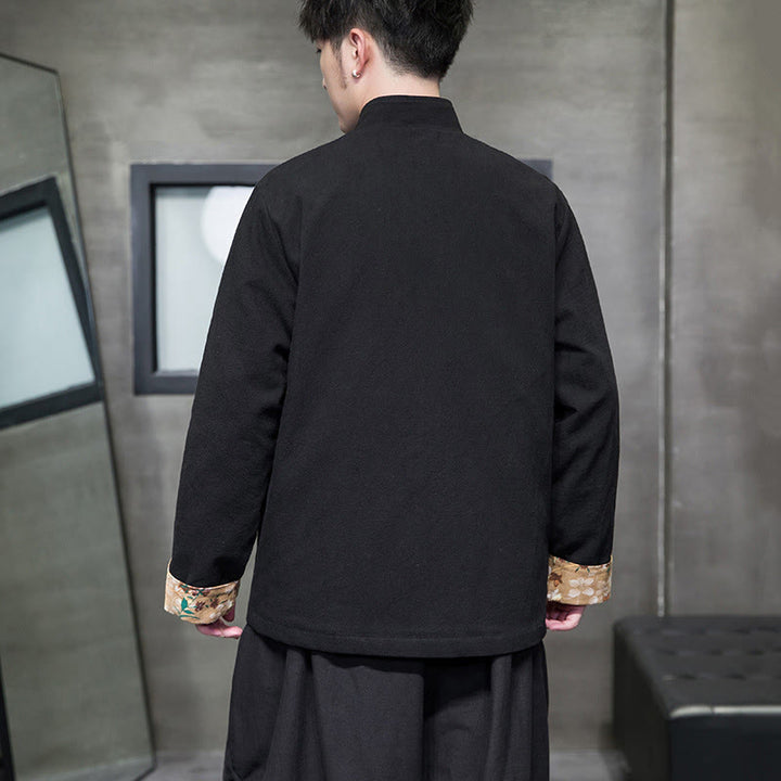 Buddha Stones Plum Blossom Ricamo Polsino Fiore Design Rana-bottoni Tang Suit Cotone Lino Giacca Camicia Uomo  - image 4