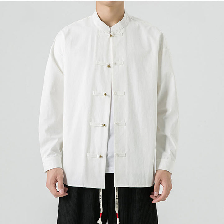 Giacca da uomo in cotone con bottoni a rana, tinta unita, Buddha Stones  - image 11