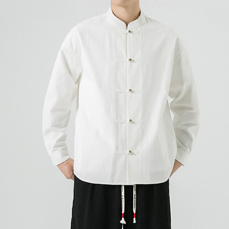 Giacca da uomo in cotone con bottoni a rana, tinta unita, Buddha Stones  - Bianco - US/UK/AU46, EU56 (5XL) - image 10