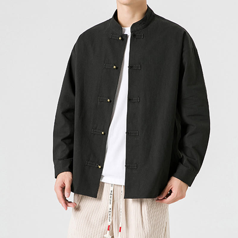 Giacca da uomo in cotone con bottoni a rana, tinta unita, Buddha Stones  - image 3