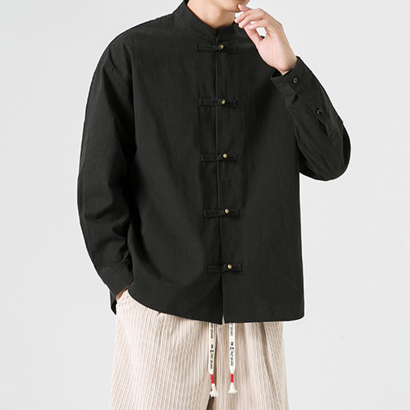 Giacca da uomo in cotone con bottoni a rana, tinta unita, Buddha Stones  - image 7