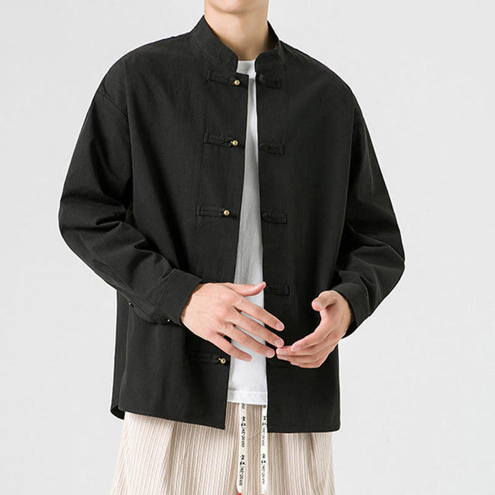 Giacca da uomo in cotone con bottoni a rana, tinta unita, Buddha Stones  - image 5