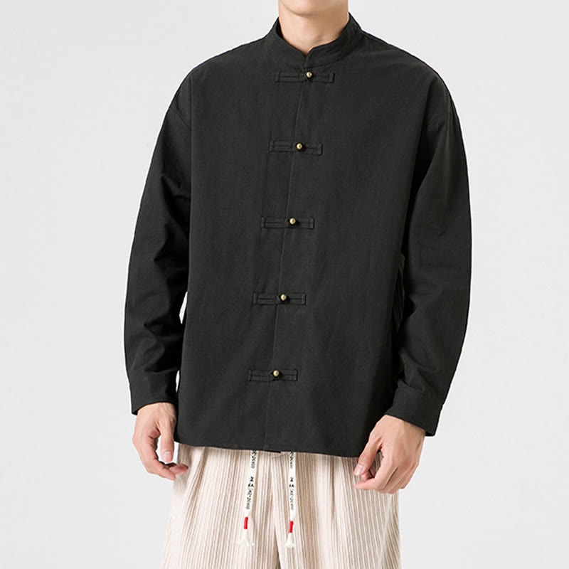 Giacca da uomo in cotone con bottoni a rana, tinta unita, Buddha Stones  - image 1