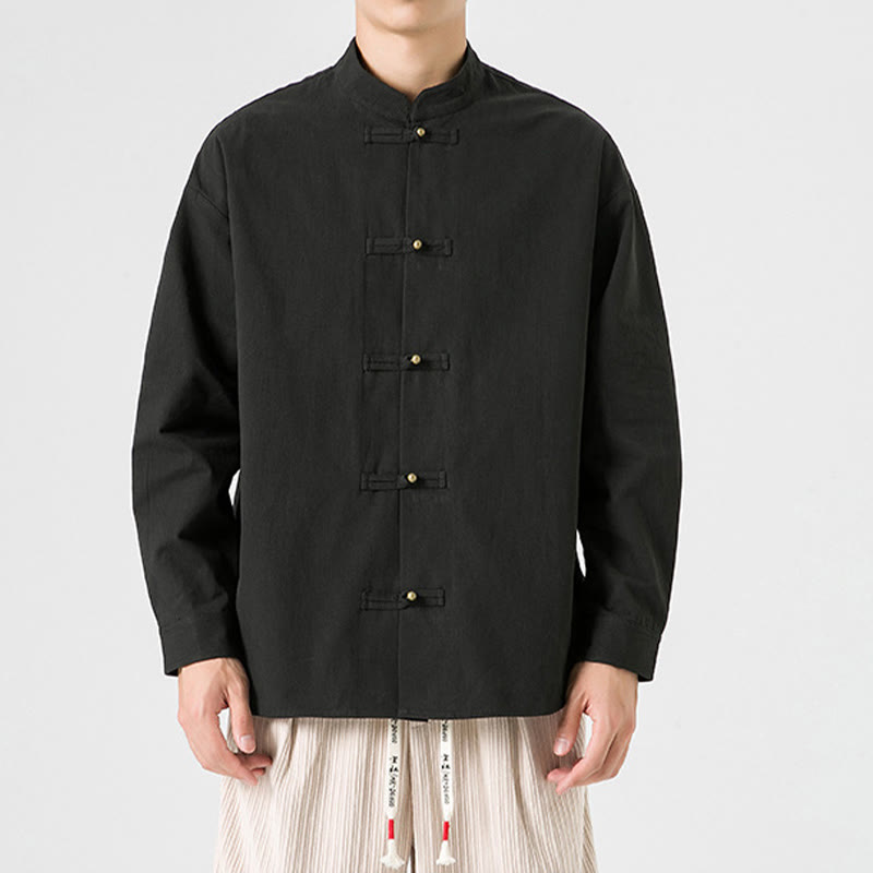 Giacca da uomo in cotone con bottoni a rana, tinta unita, Buddha Stones  - Nero - US/UK/AU46, EU56 (5XL) - image 0